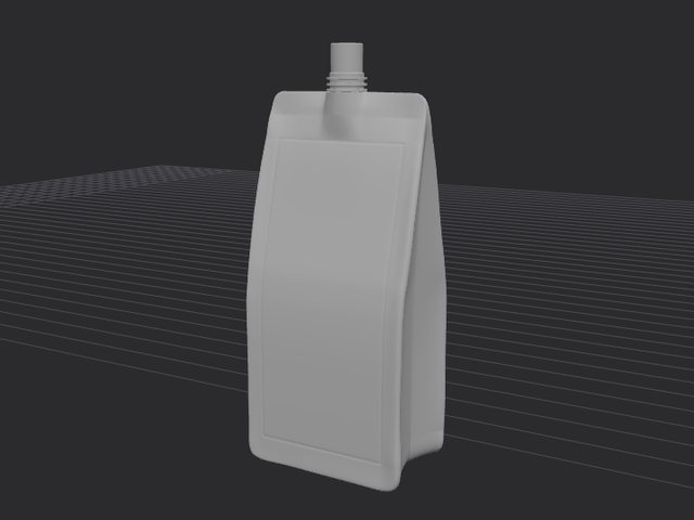 An uploaded product pouch model shown as grey clay